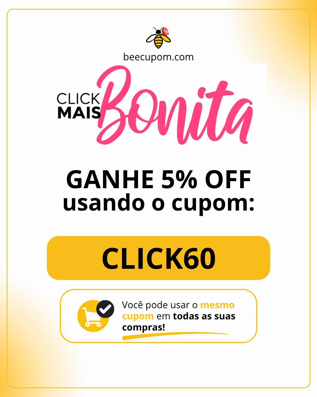 Cupom de desconto especial por tempo limitado Click Mais Bonita